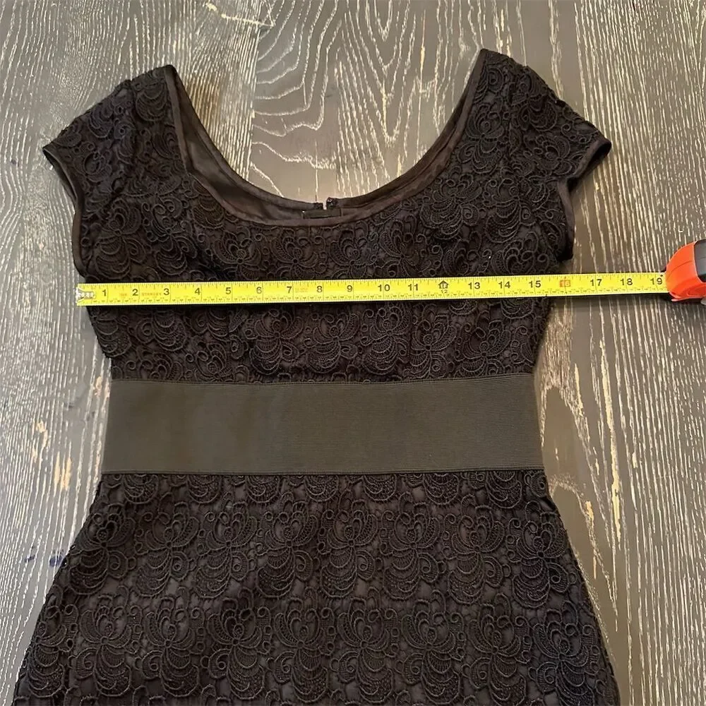 White House Black Market Black Lace Dress Cap Sleeve Knee Length Size 4 Formal - Picture 7 of 11